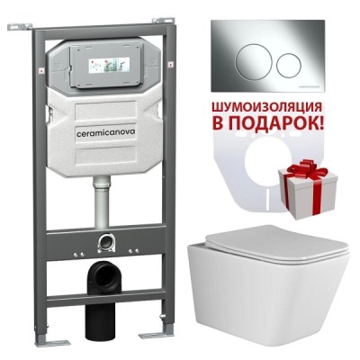 Инсталляция Ceramicanova Envision с унитазом Ceramicanova Metric CN3007_1001CH_1000 Rimless CN3007, крышка микролифт, клавиша Round хром глянцевый
