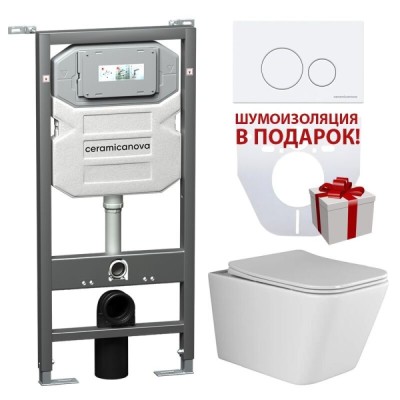 Инсталляция Ceramicanova Envision с унитазом Ceramicanova Metric CN3007_1001W_1000 Rimless CN3007, крышка микролифт, сантехфарфор, клавиша Round белый матовый