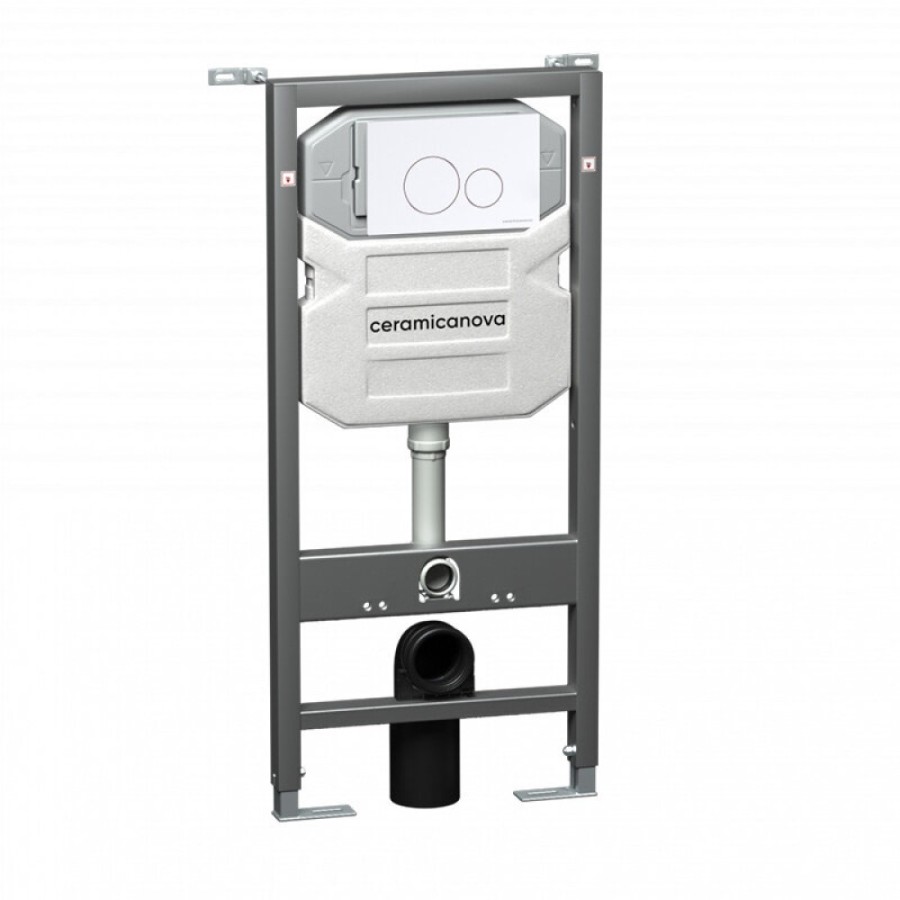 Инсталляция Ceramicanova Envision с унитазом Ceramicanova Metric CN3007_1001W_1000 Rimless CN3007, крышка микролифт, сантехфарфор, клавиша Round белый матовый