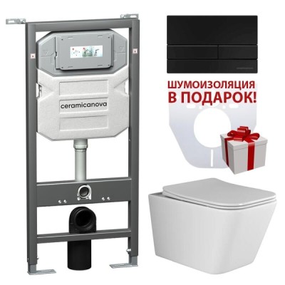 Инсталляция Ceramicanova Envision с унитазом Ceramicanova Metric CN3007_1002B_1000 Rimless CN3007, крышка микролифт, клавиша Flat черный матовый