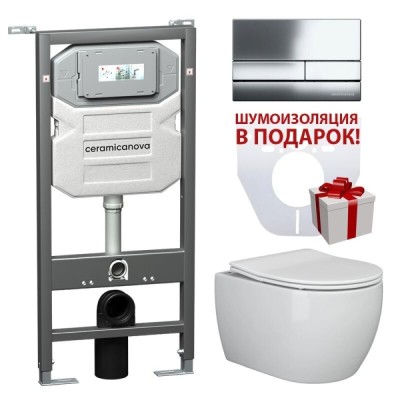 Инсталляция Ceramicanova Envision с унитазом Ceramicanova Metric CN3007_1002CH_1000 Rimless CN3007, крышка микролифт, сантехфарфор, клавиша Flat хром глянцевый