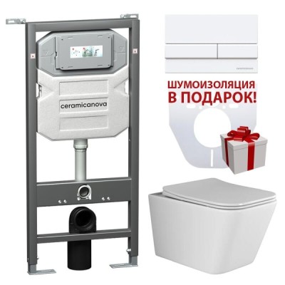 Инсталляция Ceramicanova Envision с унитазом Ceramicanova Metric CN3007_1002W_1000 Rimless CN3007, крышка микролифт, клавиша Flat белый матовый