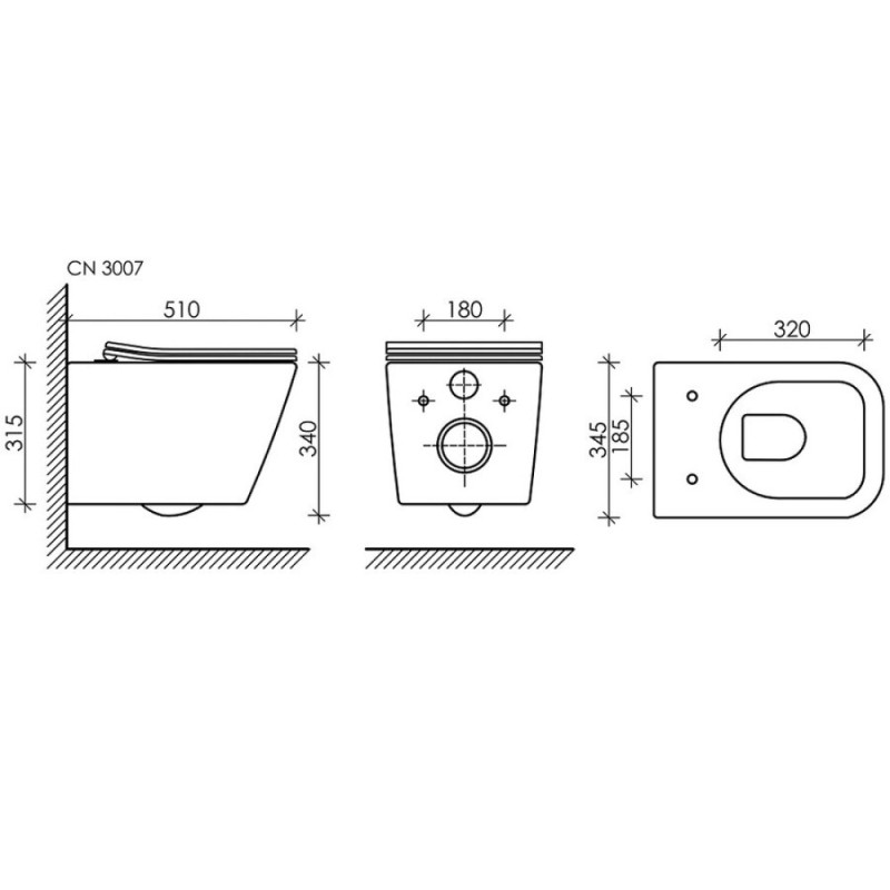 Подвесной безободковый унитаз Ceramicanova Metric CN3007MB Rimless, крышка микролифт, черный матовый