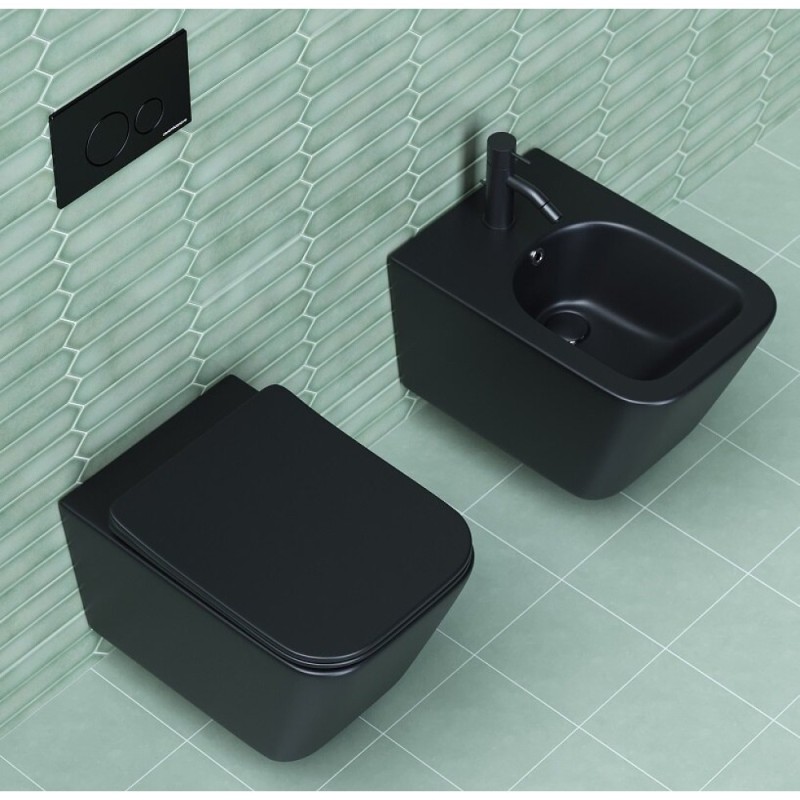 Подвесной безободковый унитаз Ceramicanova Metric CN3007MB Rimless, крышка микролифт, черный матовый