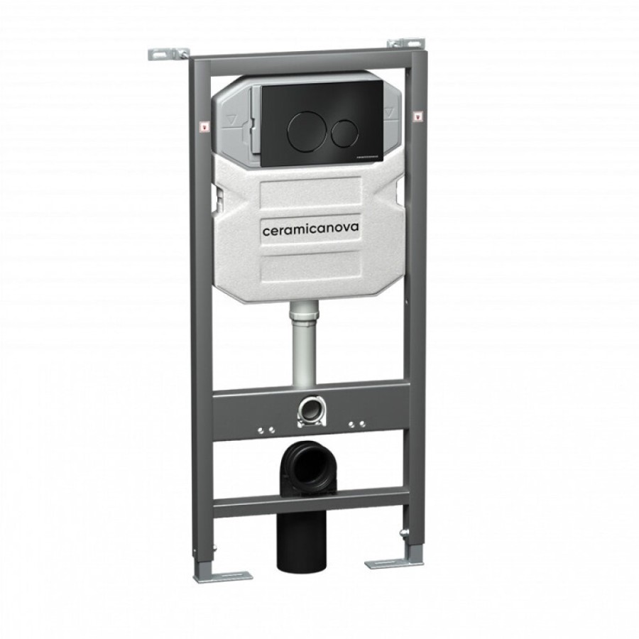 Инсталляция Ceramicanova Envision с унитазом Ceramicanova Forma CN3009_1001B_1000 Rimless CN3009, крышка микролифт, сантехфарфор, клавиша Round чёрный матовый