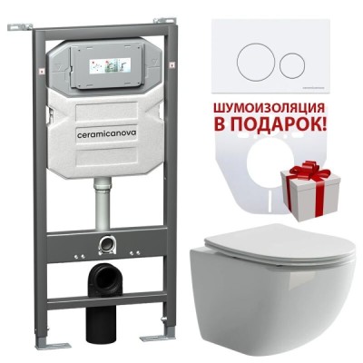 Инсталляция Ceramicanova Envision с унитазом Ceramicanova Forma CN3009_1001W_1000 Rimless CN3009, крышка микролифт, сантехфарфор, клавиша Round белый матовый
