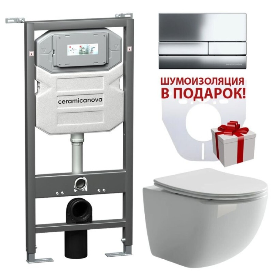 Инсталляция Ceramicanova Envision с унитазом Ceramicanova Forma CN3009_1002CH_1000 Rimless CN3009, крышка микролифт, сантехфарфор, клавиша Flat хром глянцевый