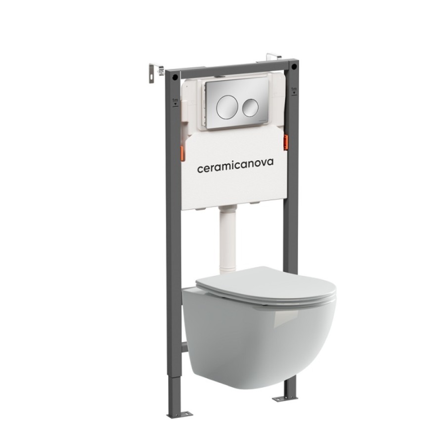 Инсталляция Ceramicanova Balance CN3009_121001CH, с безободковым унитазом Forma, сиденье микролифт, клавиша Circle хром