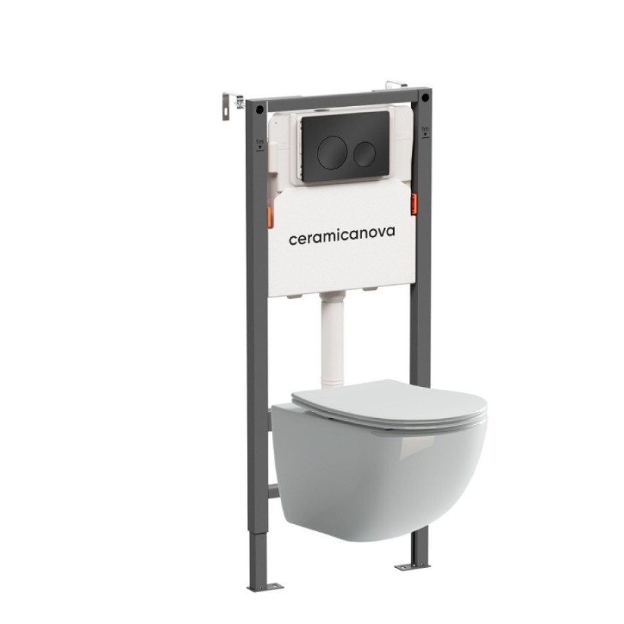 Инсталляция Ceramicanova Balance CN3009_121001MB, с безободковым унитазом Forma, сиденье микролифт, клавиша Circle черная матовая