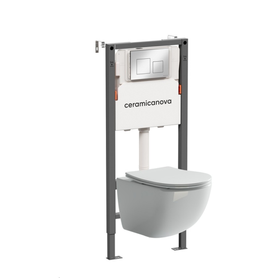 Инсталляция Ceramicanova Balance CN3009_121002CH, с безободковым унитазом Forma, сиденье микролифт, клавиша Square хром