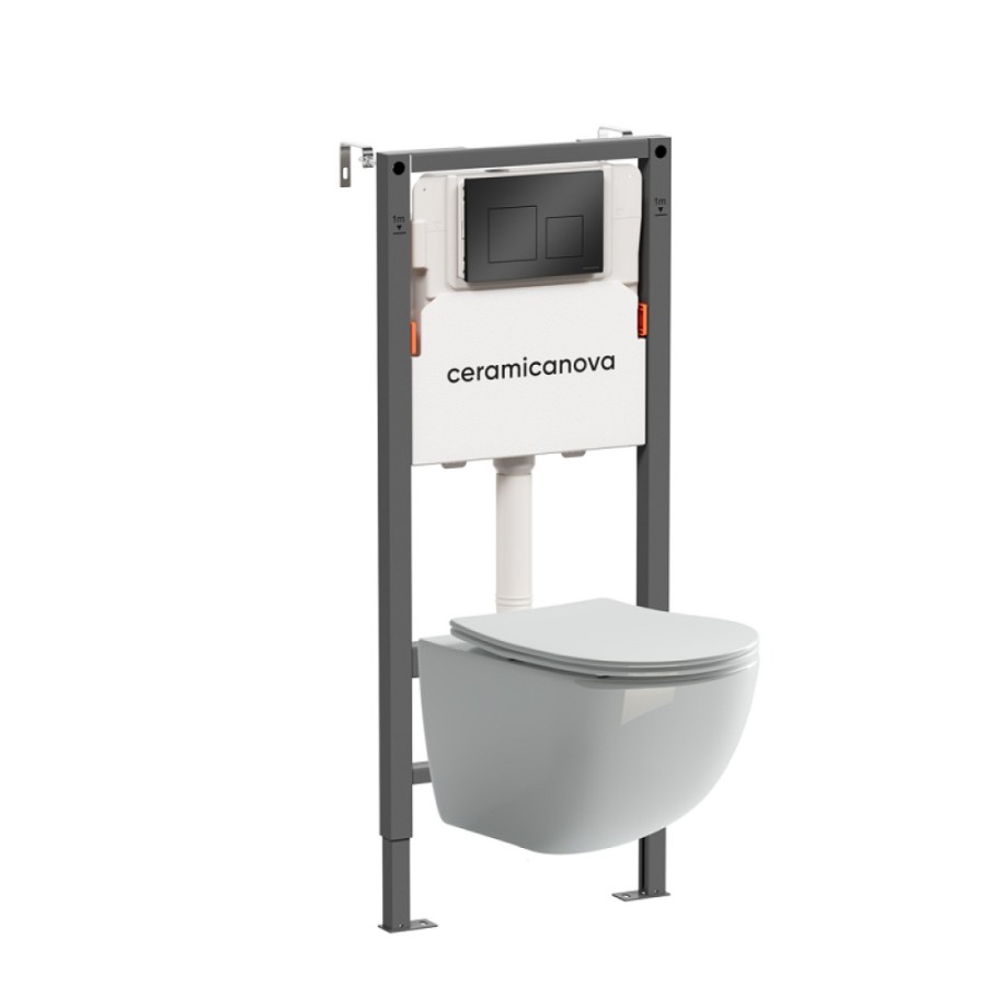 Инсталляция Ceramicanova Balance CN3009_121002MB, с безободковым унитазом Forma, сиденье микролифт, клавиша Square черная матовая