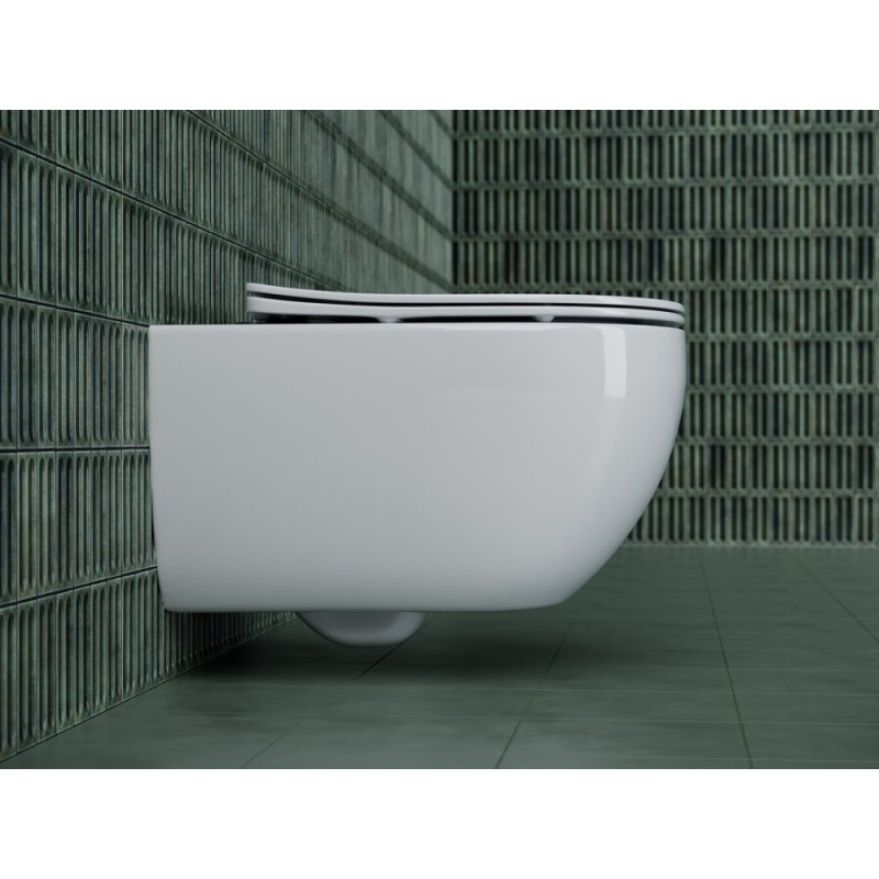 Подвесной унитаз Ceramicanova Long Rimless, безободковый, крышка микролифт, белый, CN3015