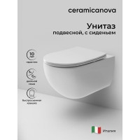Подвесной унитаз Ceramicanova Long Rimless, безободковый, крышка микролифт, белый, CN3015