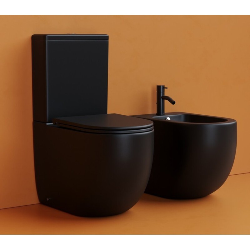 Напольный унитаз Ceramicanova Metropol CN4001T-BMB/CN4001-TMB, безободковый, смыв Торнадо, сиденье микролифт, черный матовый, сантехфарфор
