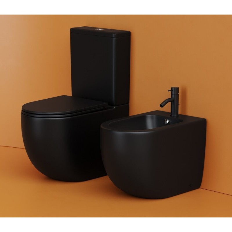 Напольный унитаз Ceramicanova Metropol CN4001T-BMB/CN4001-TMB, безободковый, смыв Торнадо, сиденье микролифт, черный матовый, сантехфарфор