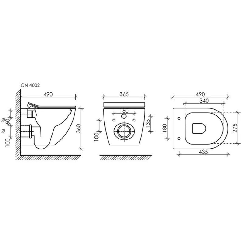 Сет 4 в 1: инсталляция Ceramicanova Envision с подвесным унитазом Metropol CN4002_1001W_1000 Rimless CN4002, сантехфарфор, шумоизоляция, кнопка смыва Round белый