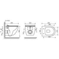 Сет 4 в 1: инсталляция Ceramicanova Envision с подвесным унитазом Metropol CN4002_1002M_1000 Rimless CN4002, сантехфарфор, шумоизоляция, кнопка смыва Flat хром матовый
