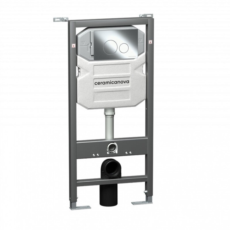 Инсталляция Ceramicanova Envision с унитазом Ceramicanova Metropol CN4002MB_1001CH_1000 Rimless CN4002MB, крышка микролифт, сантехфарфор, клавиша Round хром глянцевый