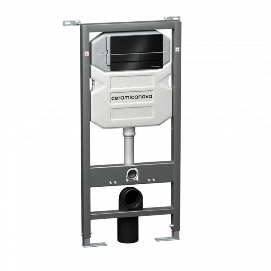 Инсталляция Ceramicanova Envision с унитазом Ceramicanova Metropol CN4002MB_1002B_1000 Rimless CN4002MB, крышка микролифт, сантехфарфор, клавиша Flat черный матовый