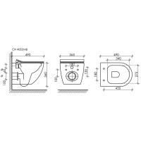 Сет 4 в 1: инсталляция Ceramicanova Envision с подвесным унитазом Metropol CN4002MB_1002M_1000 Rimless CN4002MB, сантехфарфор, шумоизоляция, кнопка смыва Flat хром матовый