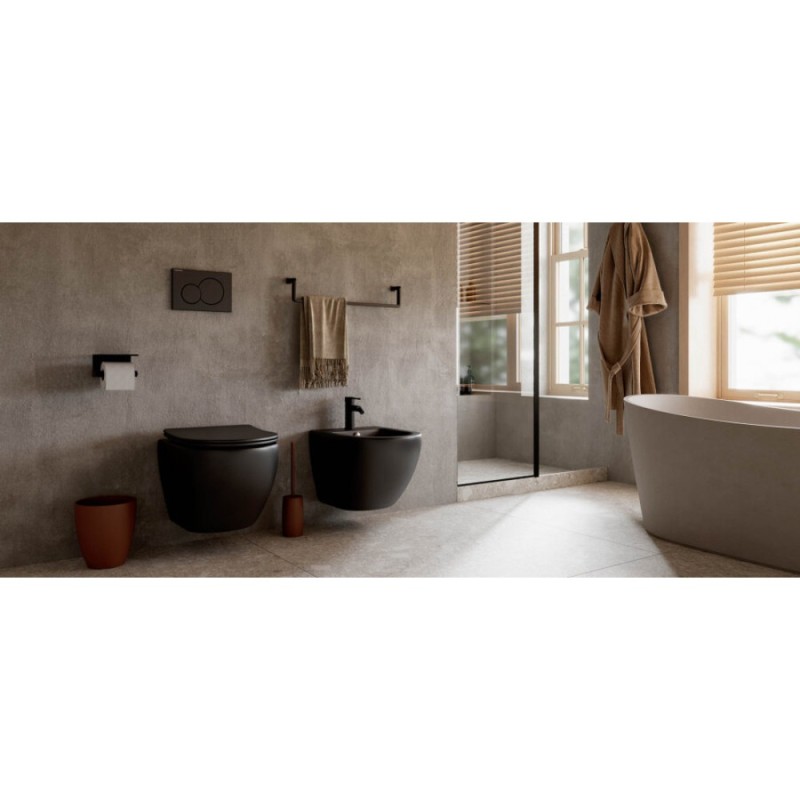 Подвесной безободковый унитаз Ceramicanova Metropol CN4002MB Rimless черный матовый, сиденье микролифт, сантехфарфор