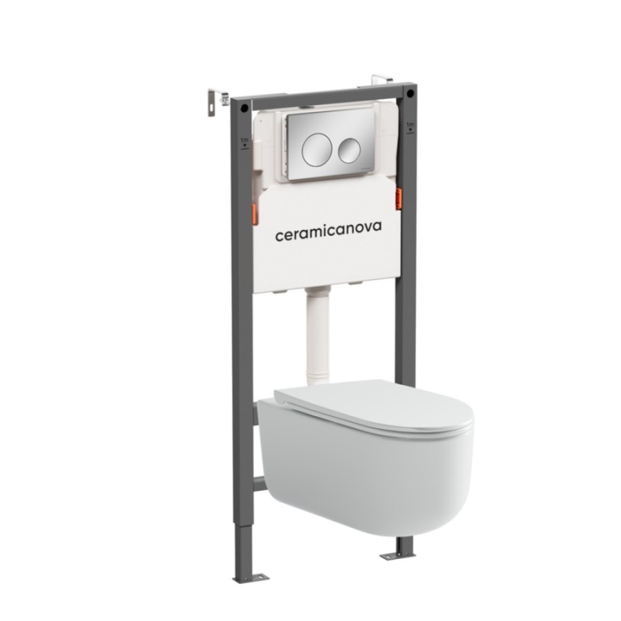 Инсталляция Ceramicanova Balance CN4006_121001CH, с безободковым унитазом Ulma, сиденье микролифт, клавиша Circle хром