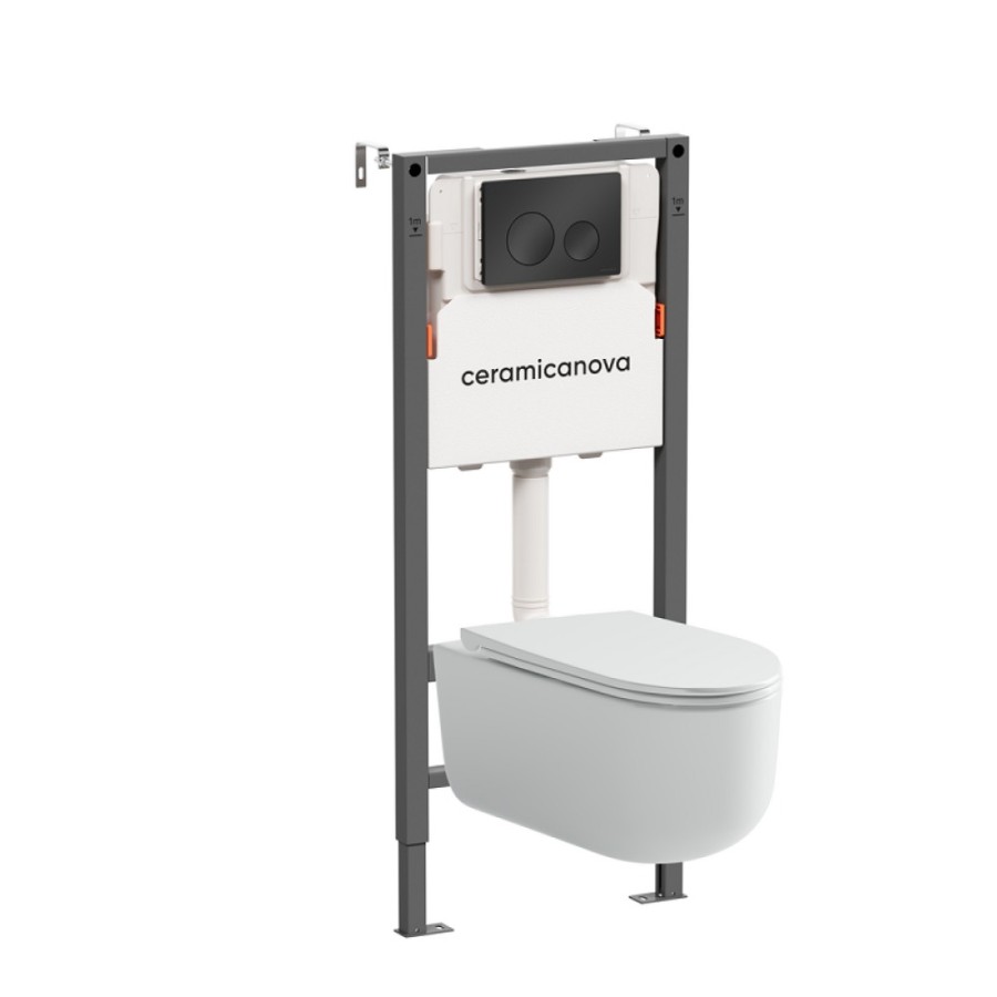 Инсталляция Ceramicanova Balance CN4006_121001MB, с безободковым унитазом Ulma, сиденье микролифт, клавиша Circle черная матовая