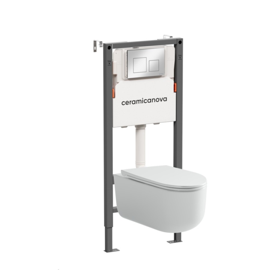Инсталляция Ceramicanova Balance CN4006_121002CH, с безободковым унитазом Ulma, сиденье микролифт, клавиша Square хром