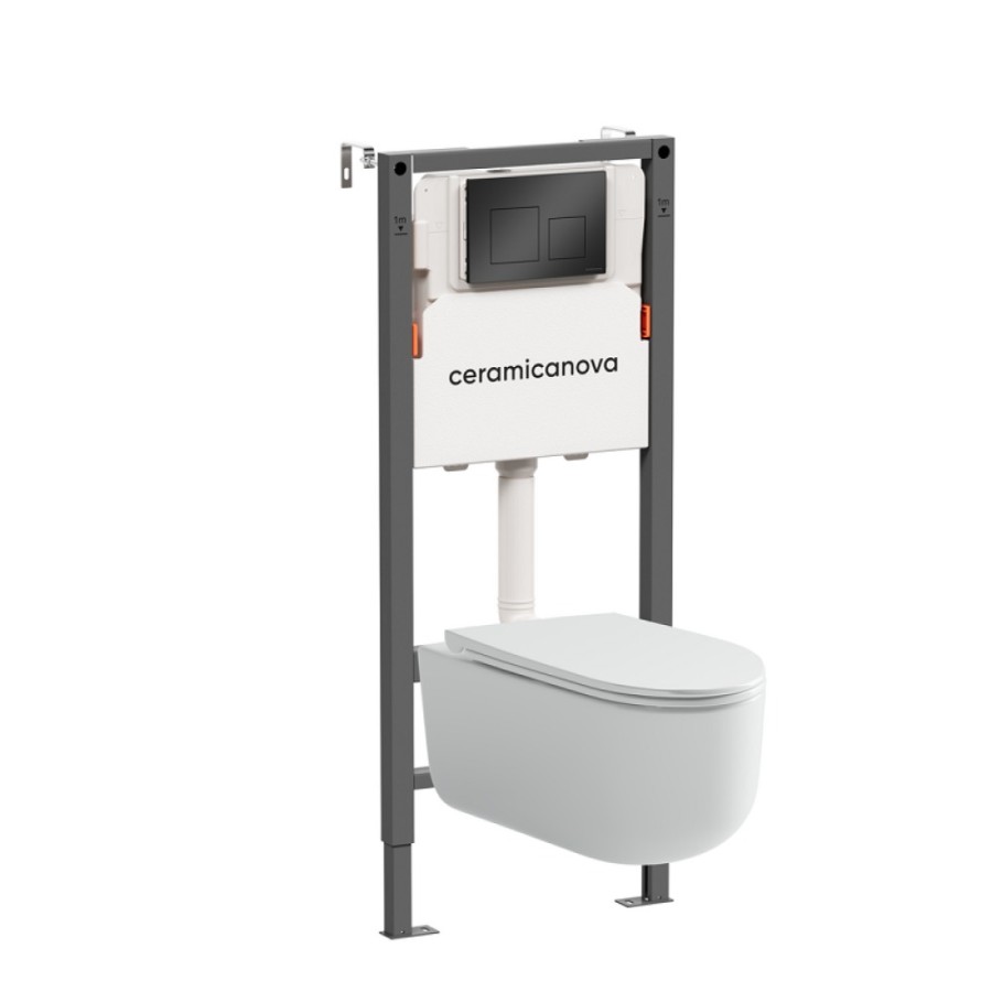 Инсталляция Ceramicanova Balance CN4006_121002MB, с безободковым унитазом Ulma, сиденье микролифт, клавиша Square черная матовая