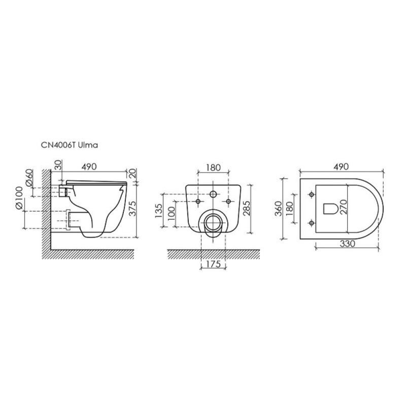 Подвесной унитаз Ceramicanova Ulma, CN4006T, Торнадо, безободковый, крышка-сиденье микролифт, белый, сантехфарфор