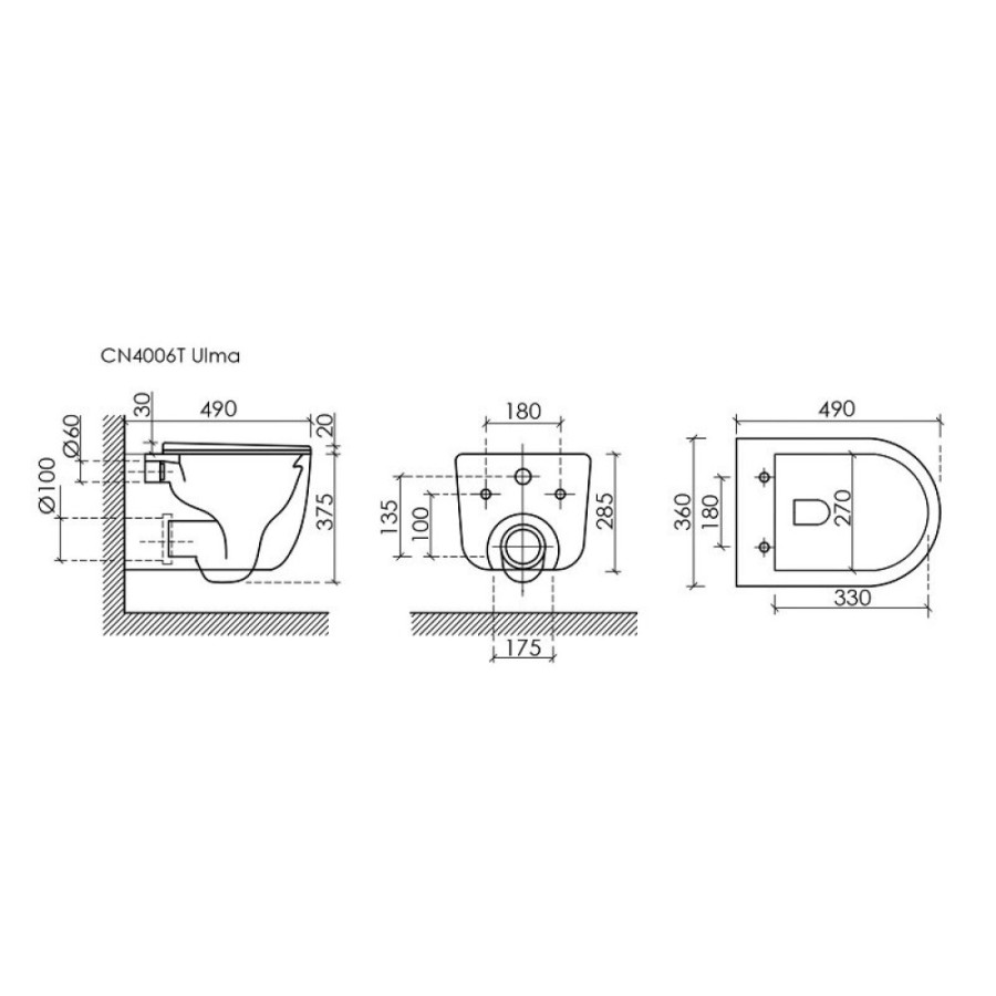 Подвесной унитаз Ceramicanova Ulma, CN4006T, Торнадо, безободковый, крышка-сиденье микролифт, белый, сантехфарфор