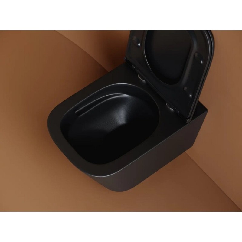 Подвесной унитаз Ceramicanova Union CN4009TMB, безободковый, смыв торнадо, крышка-сиденье микролифт, черный матовый, сантехфарфор