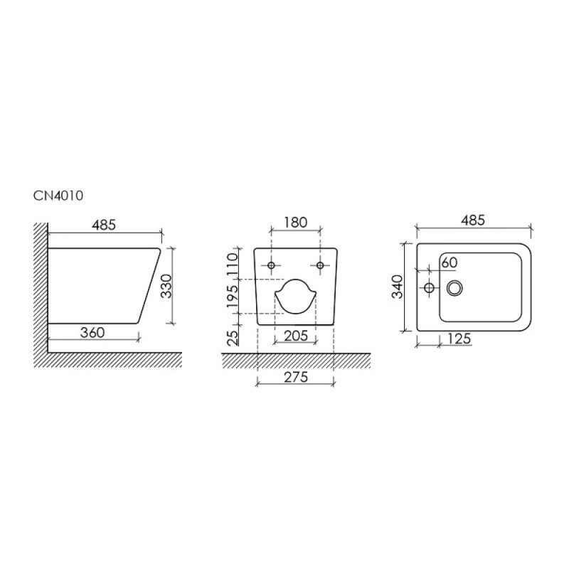 Биде Ceramicanova Union CN4010, подвесное, белое, сантехфарфор