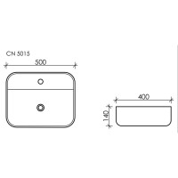 Раковина Ceramicanova Element CN5015 50 x 40 x 14 см, накладная, прямоугольная, без перелива, сантехфарфор