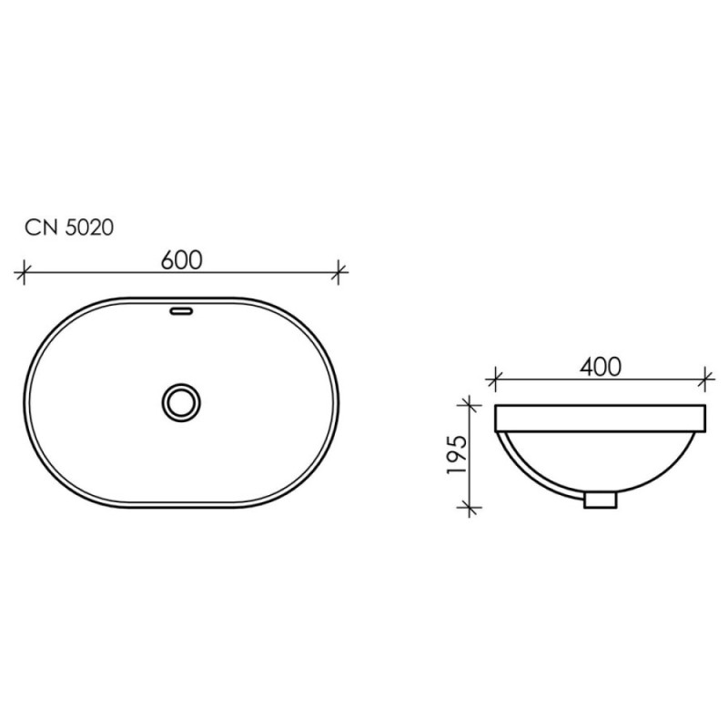Раковина Ceramicanova Element CN5020 60 x 40 x 19.5 см, овальная, с переливом, сантехфарфор