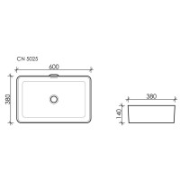 Раковина Ceramicanova Element CN5025 60 x 38 x 14 см, накладная, прямоугольная, с переливом, сантехфарфор