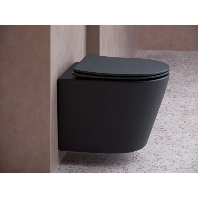 Подвесной унитаз Ceramicanova Balearica CN6000MB Rimless, безободковый, крышка микролифт, черный матовый, сантехфарфор