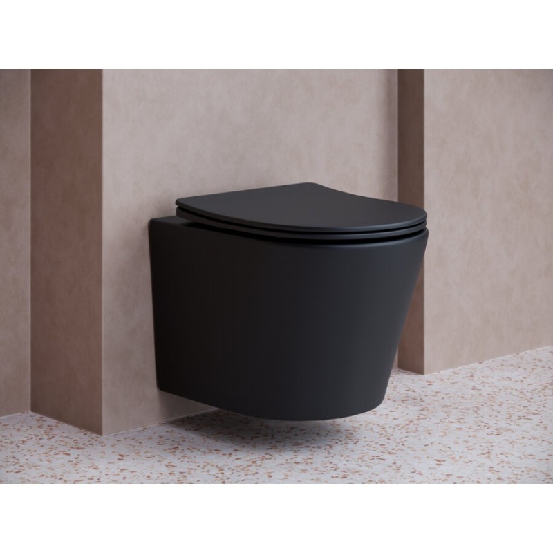 Подвесной унитаз Ceramicanova Balearica CN6000MB Rimless, безободковый, крышка микролифт, черный матовый, сантехфарфор