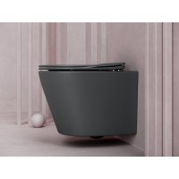 Подвесной унитаз Ceramicanova Balearica CN6000MDH Rimless, безободковый, крышка микролифт, темный антрацит матовый