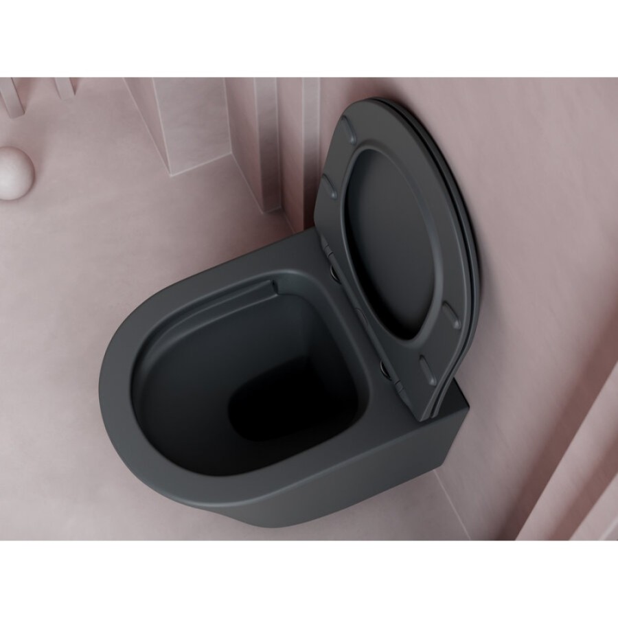 Подвесной унитаз Ceramicanova Balearica CN6000MDH Rimless, безободковый, крышка микролифт, темный антрацит матовый