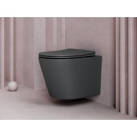 Подвесной унитаз Ceramicanova Balearica CN6000MDH Rimless, безободковый, крышка микролифт, темный антрацит матовый