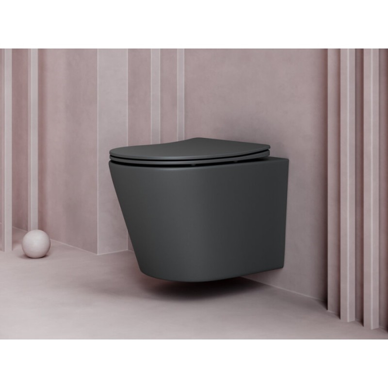 Подвесной унитаз Ceramicanova Balearica CN6000MDH Rimless, безободковый, крышка микролифт, темный антрацит матовый
