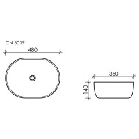 Раковина Ceramicanova Element CN6019 48 x 35 x 14 см, накладная, овальная, без перелива, сантехфарфор