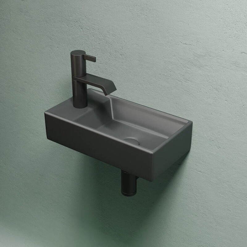 Раковина Ceramicanova Element L CN6051LMDH, 40 см, сантехфарфор, чаша слева, цвет темный антрацит матовый