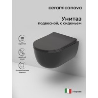 Подвесной унитаз Ceramicanova Modena Rimless, CN6063MB, безободковый, крышка-сиденье микролифт, черный матовый, сантехфарфор