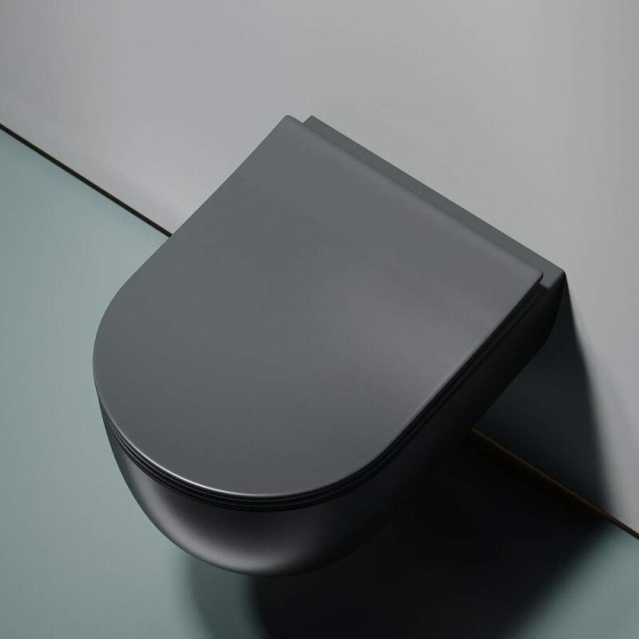 Подвесной унитаз Ceramica Nova Modena, CN6063MDH, безободковый, крышка-сиденье микролифт, темный антрацит матовый, сантехфарфор
