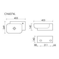 Раковина Ceramicanova Element CN6074L/CN6074R, 40.3 см, левая/правая, сантехфарфор, цвет белый
