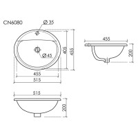 Раковина Ceramicanova Sun CN6080, 51.5 см, сантехфарфор, белый