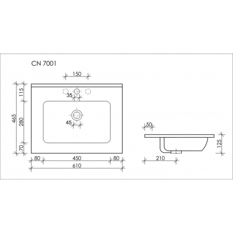 Раковина Ceramicanova Element CN7001 61 x 46.5 x 12.5 см, прямоугольная, с переливом, сантехфарфор