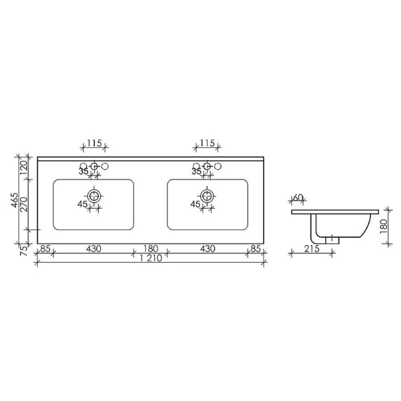 Раковина Ceramicanova Element CN7004 121 x 46.5 x 18 см, накладная, прямоугольная, с переливом, сантехфарфор